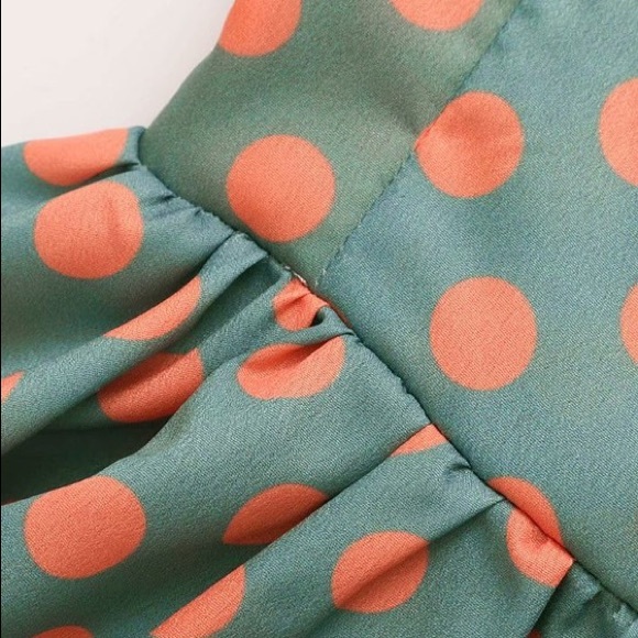 ZARA Green & Orange Polka Dot Peplum Bustier Top - Picture 8 of 9